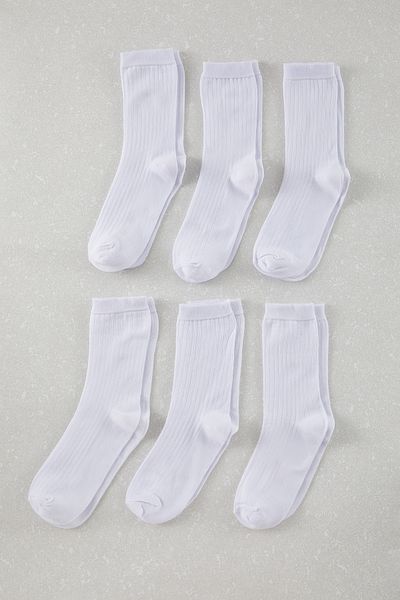Trendyol Collection Set mit 6 weißen, mittelgroßen Unisex-College-Tennis-Socken aus Baumwolle – TMNAW25CO00010