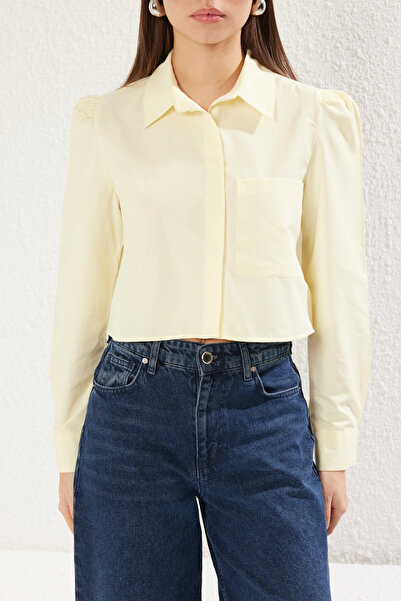 Trendyol Collection Yellow Crop Regular Regular Fit Woven Shirt Twoss23Go00117