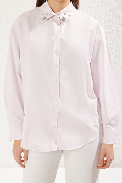 Trendyol Collection Light Pink Oversize Woven Shirt with Stone Detail Twoaw24Go00168