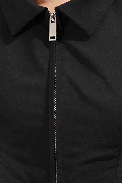 Trendyol Collection Black Jacket Collar Fitted Woven Vest Twoss25Ye00064