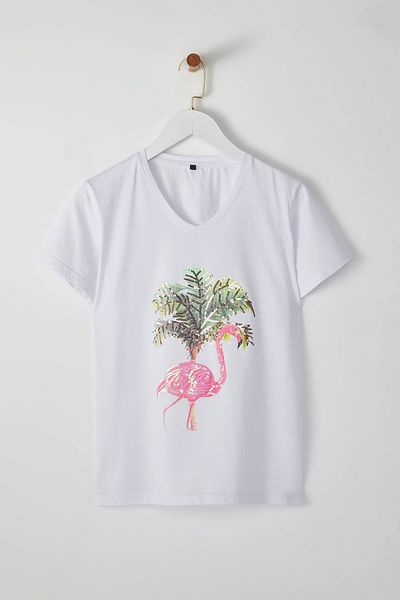 Edit by Trendyol White Sequins 100% Cotton T-Shirt - Tedss25Ts00000