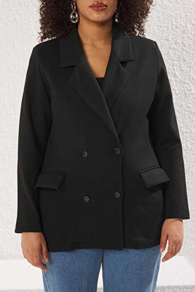 Trendyol Curve Чорний блейзер плюс сайз двобортний з застібкою еластичний Orme TBBSS25AG00005