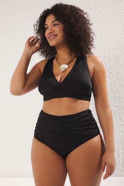 Trendyol Curve Schwarze Bikini-Unterseite in Übergröße mit hoher Taille und Kordelzug – TBBSS25CR00005