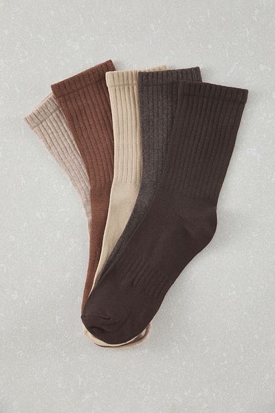 Trendyol Collection Braune, strukturierte 5-teilige College-Socken aus Baumwolle für Unisex – TMNAW25CO00011
