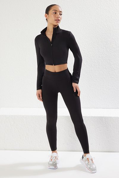 Trendyol Collection Schwarze, gebürstete Scuba-Strick-Sportjacke THMSS25SK00000