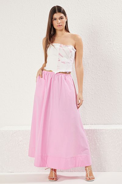 Trendyol Collection Pamut A-vonalú maxi szoknya - rózsaszín, gumi derék, szőtt - TWOSS25ET00084