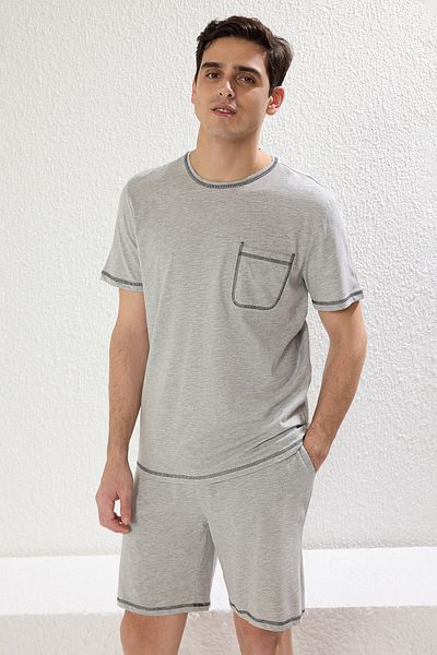 Trendyol Collection Šedé pletené kraťasy Regular Fit Pyžamo Set - Karyoka Stitch TMNSS25PT00017