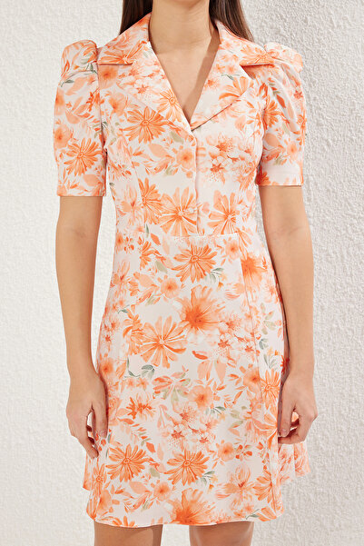Trendyol Collection Orange A-Line Balloon Sleeves Floral Mini Woven Dress Twoss20El1999