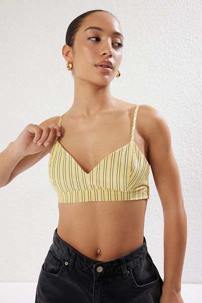 Trendyol Collection Sárga csíkos, túlméretezett mellszobor ing - TWOSS25GO00076