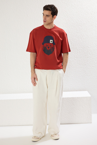 Trendyol Collection Πλακάκι oversized / Μπλουζάκι με κοντό μανίκι από 100% βαμβάκι με λεπτομέρεια απλικέ καπέλου με φαρδιά κοπή TMNSS25TS00016