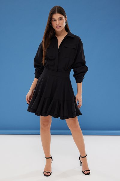 Trendyol Collection Černá sukně v pase detail setrvačníku Detail Mini tkané šaty Twoss25El00064