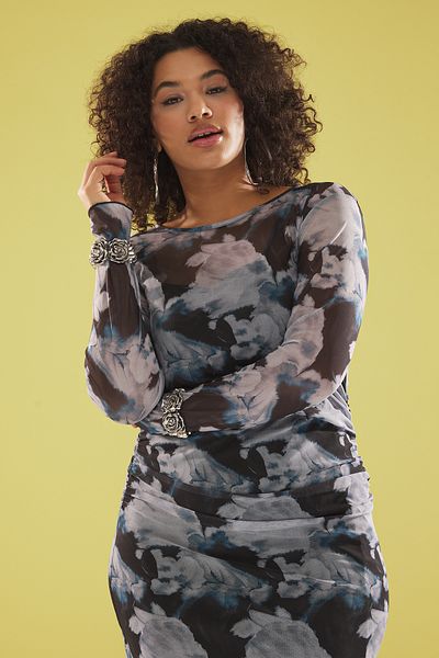Trendyol Curve Black-Blue Tulle Knitted Plus Size Dress