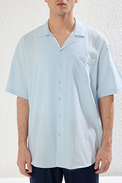 Trendyol Collection Cămașă albastră din bumbac de vară oversize fit TMNSS23GO00080