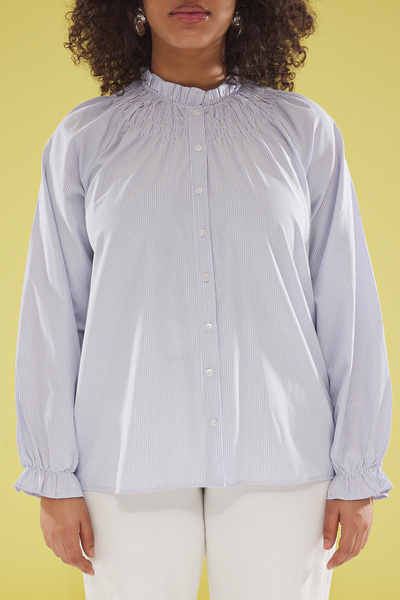 Trendyol Curve Többszínű csíkos hosszú léggömb ujjú szőtt nagy méretű ing TBBSS25AX00007