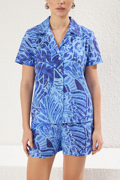 Trendyol Collection Blue Patterned Woven Bottom-Top Suit Twoss25Au00016