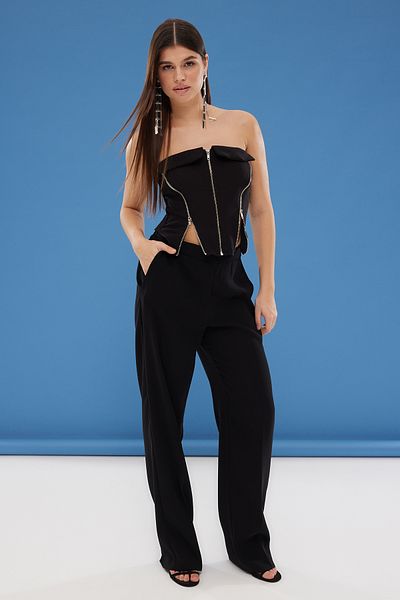Trendyol Collection Черно стилно вплетено бюстие без презрамки с цип Tprss25Bs00014