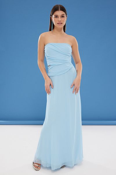Trendyol Collection Błękitna, lodowa, rozkloszowana, tiulowa, dzianinowa, długa suknia wieczorowa Tprss25Ae00026