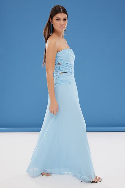 Trendyol Collection Błękitna, lodowa, rozkloszowana, tiulowa, dzianinowa, długa suknia wieczorowa Tprss25Ae00026