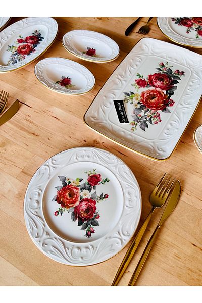 CASA DE BELLA Cabo Da Roca Embossed 15 Pieces Luxury Breakfast Set for 6