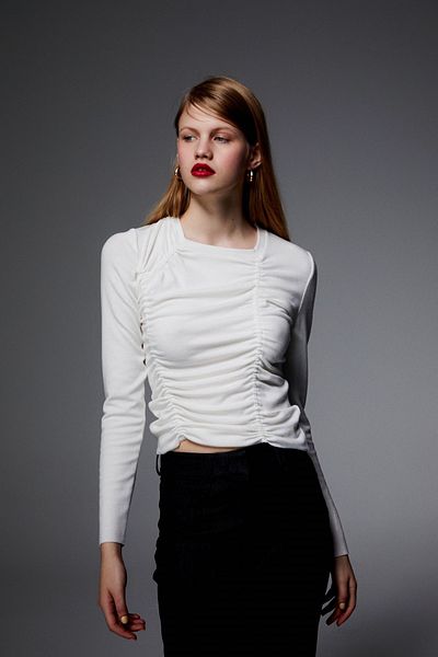 rue Ecru Crop Sweater with Drawstring Detail