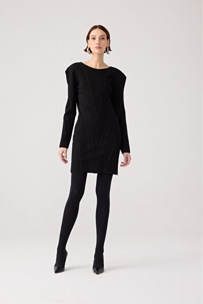 rue Vatkalı Siyah Triko Mini Elbise