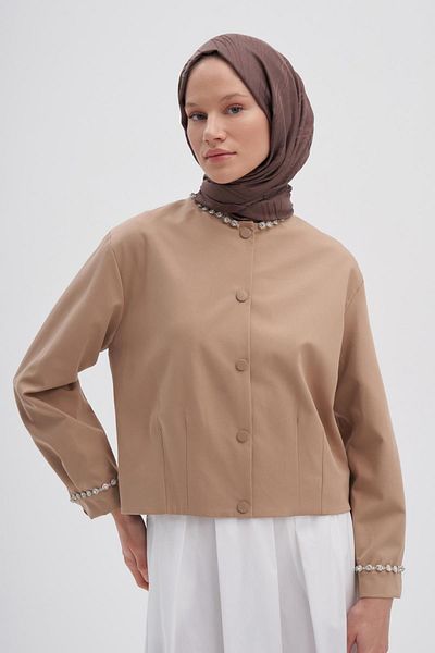 carell Italian Silk Symmetrical Jacquard Shawl Soft Brown