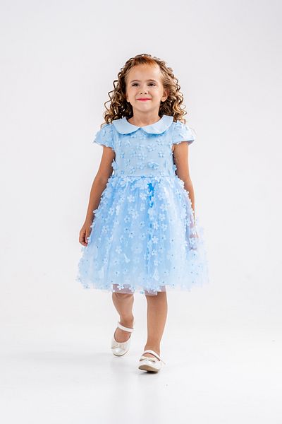 Eray Kids Βραδινό φόρεμα για κορίτσια με φλοράλ κοντομάνικο γιακά