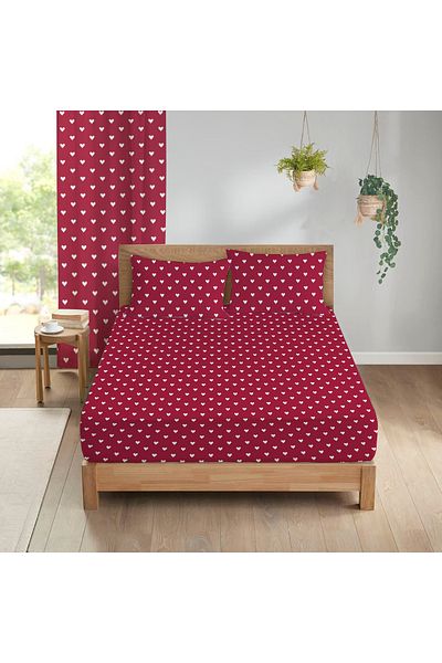 Evmila Heart Patterned Printed Double Sheet Set 180X200 cm
