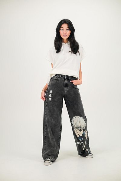 Köstebek Black Jean Jujutsu Kiasen Satoru Gojo Baggy Jeans