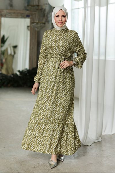 Bestenur Ahest Woven Viscose Dress 1328 -Khaki