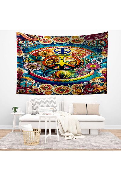 Else Dekor Peace Patterned Hippie Flower Tapestry - Wall Cover & Carpet