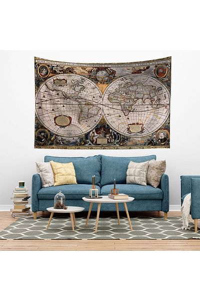 Else Dekor Harta lumii învechite medievale cu model retro Tapiserie de perete Tapiserie
