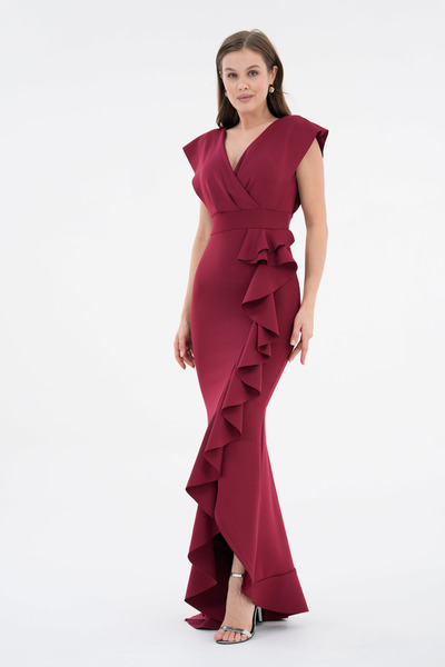 vuvutasarım Еластична тканина Scuba з воланами та кружевим коміром, максі-сук...