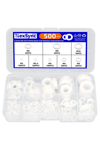Choice 500pcs 500pcs M2 M2.5 M3 M4 M5 M6 M8 M10 White Plastic Nylon Flat Washer Flat Gasket Screw Bolt Insu