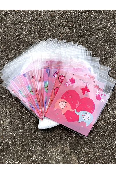 Choice 10x10cm Other Pink 100pcs Valentine's Day Romantic Pink Heart Printed Opp Self-adhesive Bag, Cute Pi