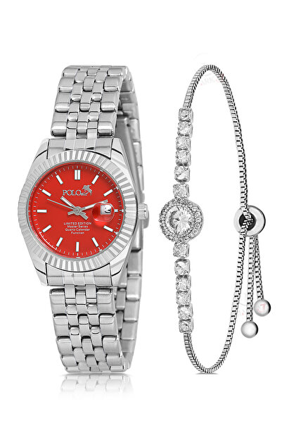 Polo Air Mercan Takvimli Kadın Kol Saati Zirkon Taşlı Yuvarlak Bileklik Kombi...
