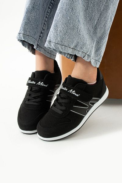 BOUIS Pantofi pentru copii din piele artificială flexibilă cu un singur velcro alb-negru - Pantofi sport seria M