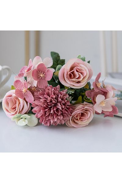 Choice Rose Red Artificial Flowers Retro Silk Rose Bouquet Hydrangea Peony Vintage Bride Holding Fake Plant