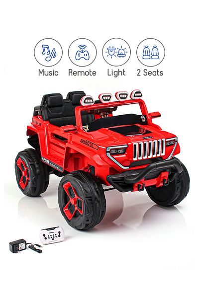 Babyhug سيارة Bugatti Jeep ذات المقعدين تعمل بالبطارية، مع أضواء LED وصوت، باللون الأحمر (18 شهرًا إلى 3 سنوات)