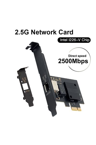 DERAPID بطاقة شبكة Intel I226 بمنفذ واحد بسرعة 2.5 جيجابت بسرعة 2500 ميجابت في الثانية PCIe إلى Rj45 ومنفذ جيجابت إيثرنت مزدوج بسرعة 2.5 جيجابت 100