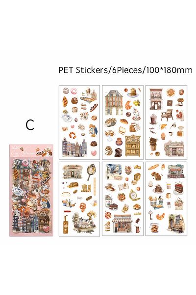Choice C Journamm 6pcs Literary Retro Stickers Pet Materials Diy Scrapbooking Art Collage Stationery Plann.