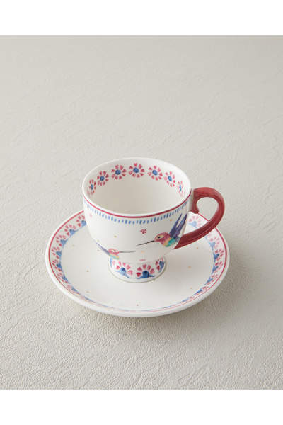 English Home Carnival Sparrow New Bone China Kahve Fincan Takımı 4 Parça 2 Kişilik Fuşya
