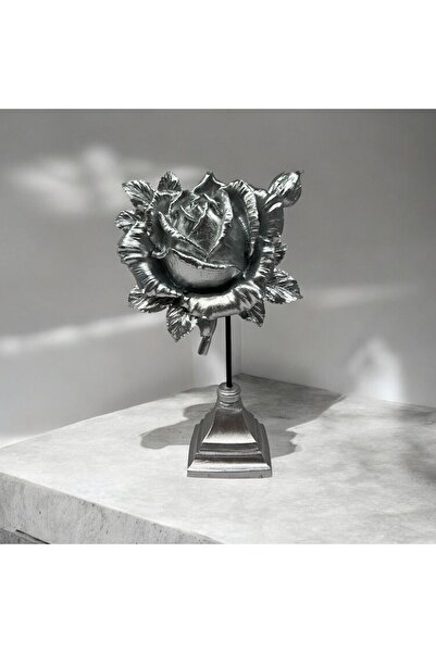 Peramari Dekoratif Polyester Tekli Dik Gül Çiçek Gümüş Sade