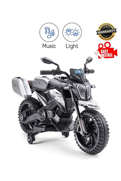 Babyhug دراجة KTM Style تعمل بالبطارية، مع دواسة الوقود، وموسيقى وأضواء - مقاس 18M-4Y، لون أسود