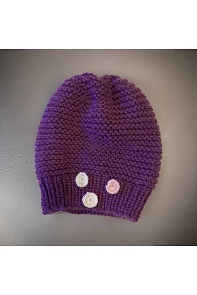 FM Vibrant Purple Color 7-15 Years Old Elegant Dot Detail Woolen Hand Knitted Children's Beanie