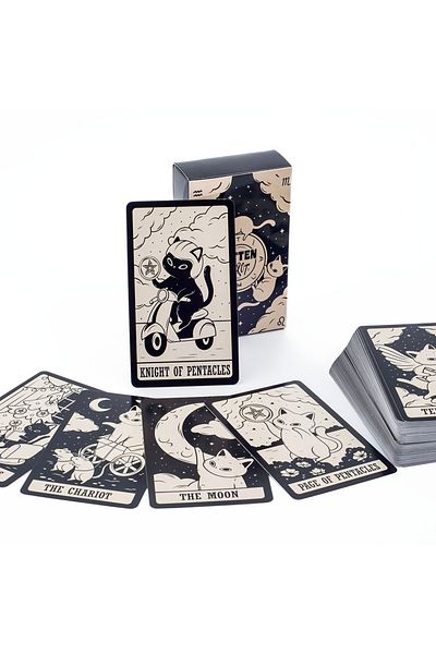 Choice مجموعة بطاقات Tarot Kitten Tk11، 78 قطعة، إصدار لطيف باللونين الأبيض والأسود للمبتدئين، لعبة لوحة غامضة ممتعة