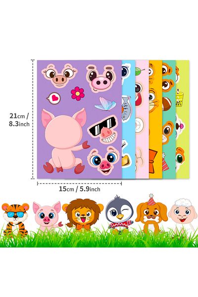 Choice 6pcs 6sheets Children Diy Puzzle Sticker Games 6 Animals Make A Face Funny Assemble Jigsaw Stickers