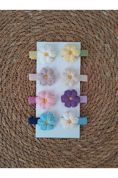 Accessories مجموعة إبزيم مشبك للأطفال والبنات من طراز ديزي ملون محبوك يدويًا مكون من 8 قطع