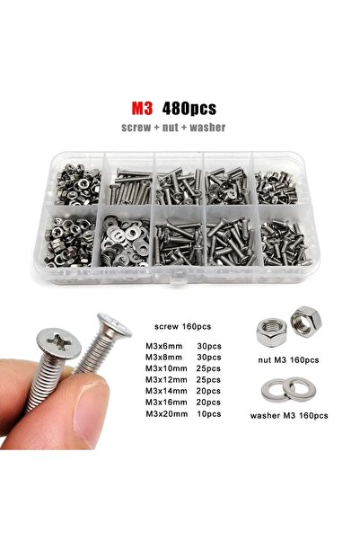 Choice1 M3 480 قطعة M1.6 M2 M2.5 M3 M4 M5 M6 M8 GB819 304 A2 فولاذ مقاوم للصد...