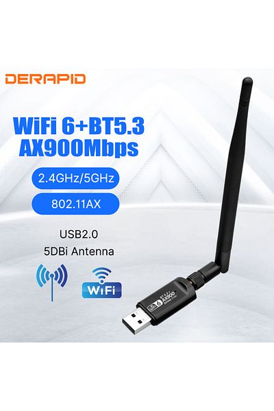 DERAPID محول USB واي فاي De-ax900-bt Ax900 ثنائي النطاق بلوتوث 5.3 2 في 1 واي فاي 6 دونجل مستقبل لاسلكي F